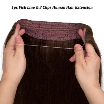 Straight Halo Hair Extension Clip in Human Hair Real Human Hair Invisible Fishing Line Human Hair for Women 4 Clips in Hairpiece
