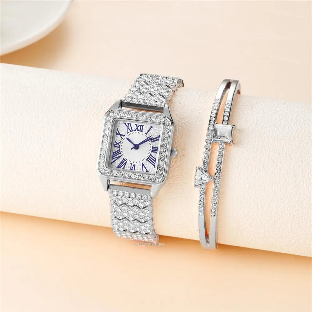 Lüks kare bayanlar marka saatler moda tam elmas roma kadın Quartz saat  rahat paslanmaz çelik dişiler saat Wristwatche - AliExpress