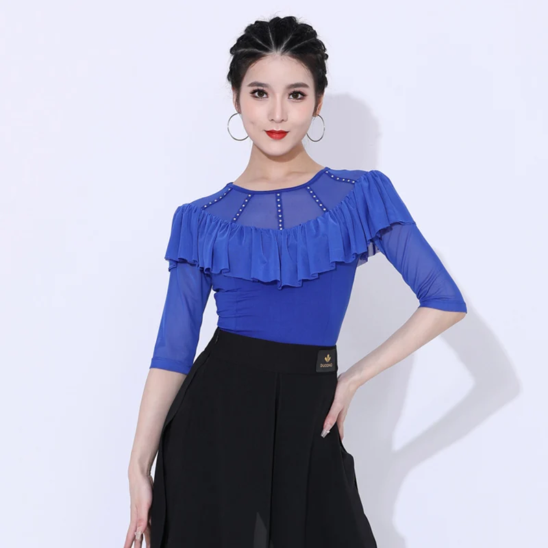 

New Women Ballroom Dance Tops Half Sleeve Tango Dancewear Waltz Dancing Clothes Latin ChaCha Samba Performance Wear VDB6601