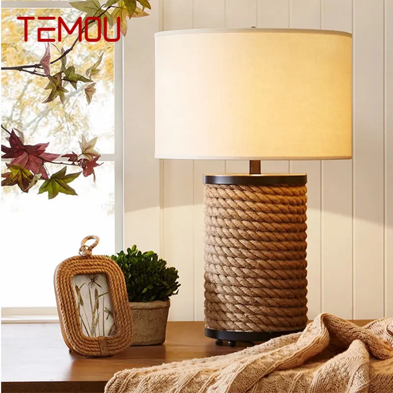 

TEMOU Contemporary Dimming Table Lights LED Creative Rope Simple Bedside Desk Lamp for Decor Home Living Room Bedroom