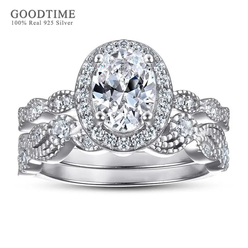 

Noble Ring Set For Women Pure 100% 925 Sterling Silver Luxury Zircon Wedding Engagement Band For Bridal Girl Jewelry Gift
