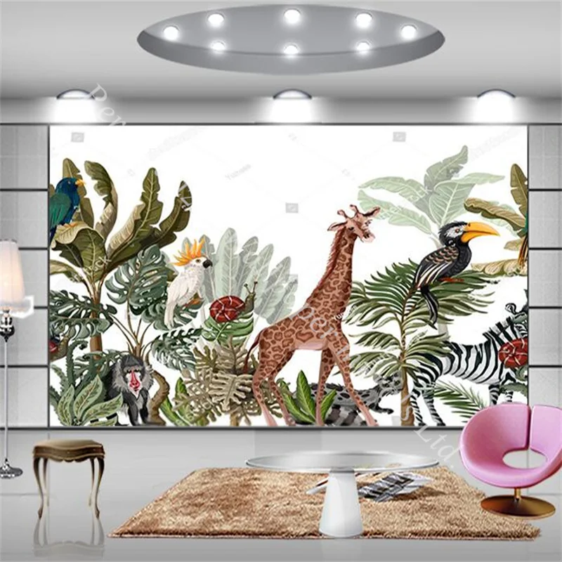 

Watercolor Tropical Plants Animals 3d Mural Wallpaper for Living Room Bedroom Kids Room Sofa Background Wall Paper Home Decor