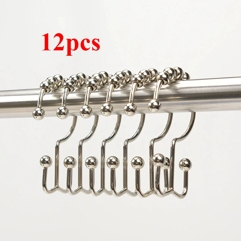 12pcs Shower Curtain Hook Ring Used for Bathroom Shower Bar Rust Proof Metal Iron Material Double Sliding Hook Ring