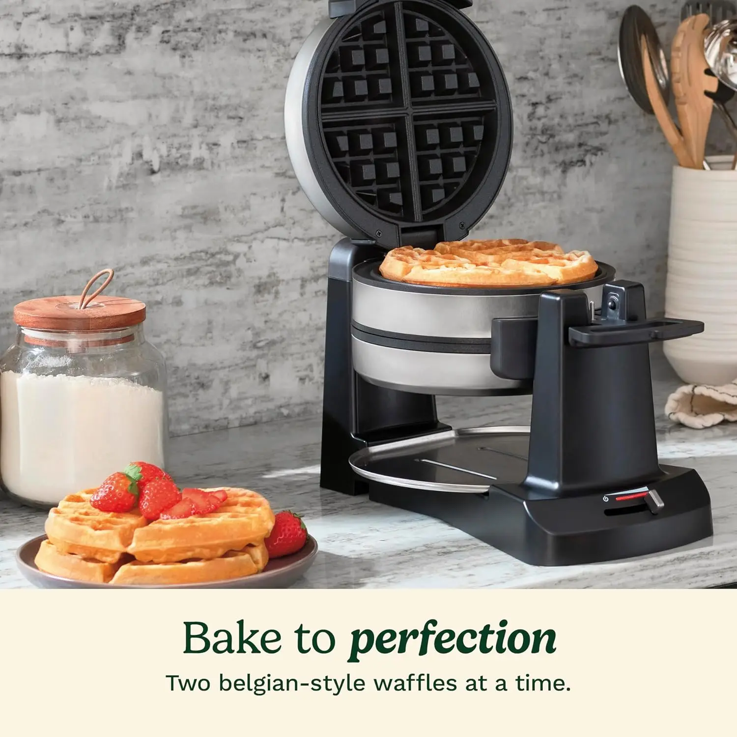 WAF-F40 Double Flip Belgian Waffle Maker, 1400 watts, New Black/Stainless 2