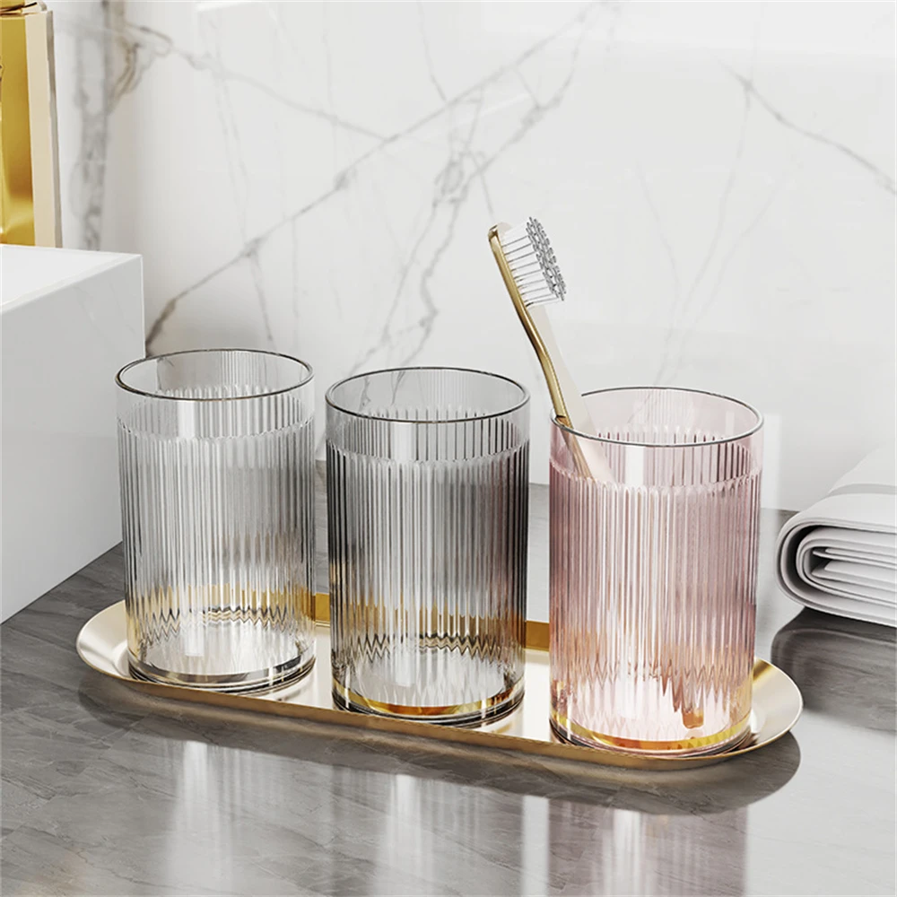 Toothbrush cup luxury stripe mouthwash mug portable round toothbrush storage cup