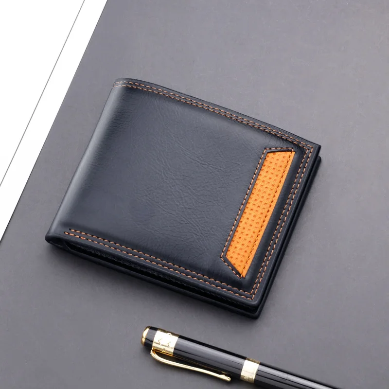 

Trendy Wallet For Men Slim Card Holder PU Leather Fold-over Bag Male Wallet Small Photo Holder Tri-fold Bag Frosted Men's Purses