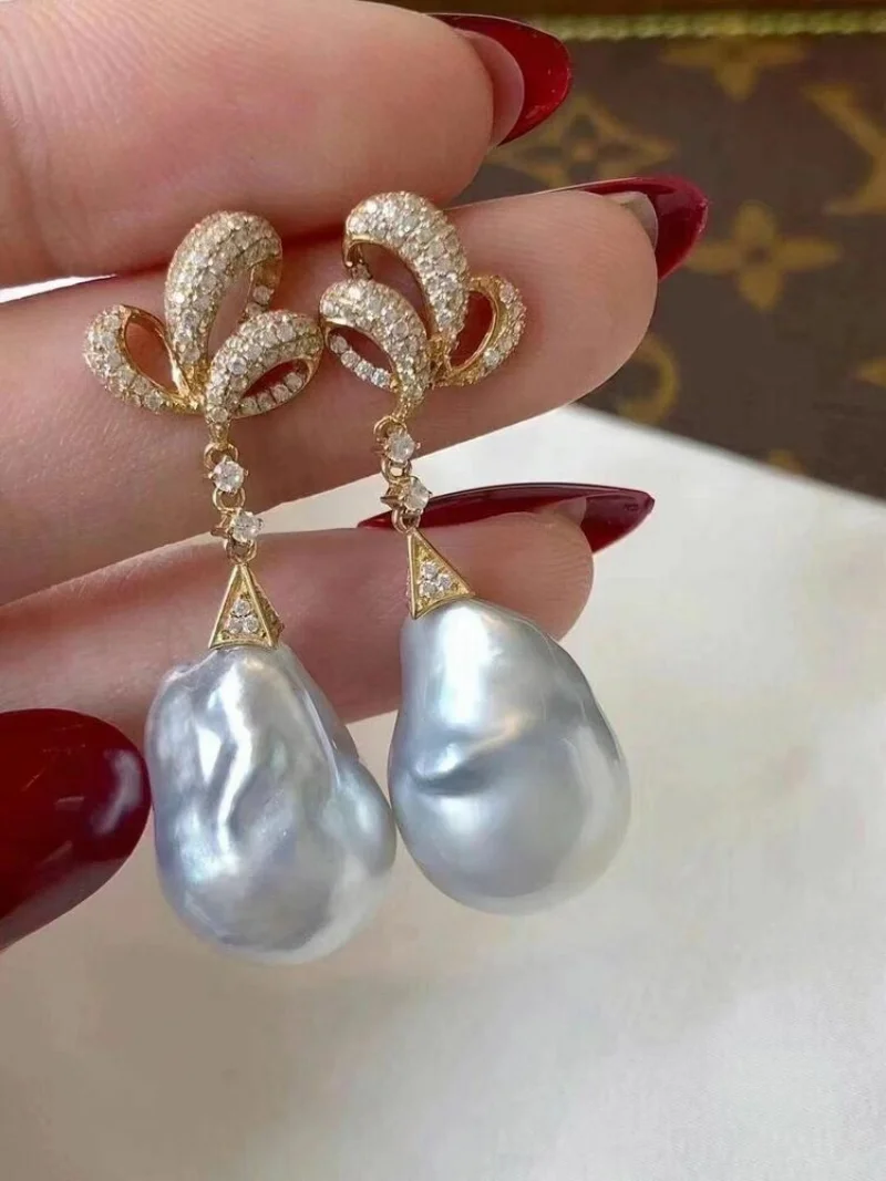 

gorgeous south sea baroque 14-15mm white baroque pearl earring 925s