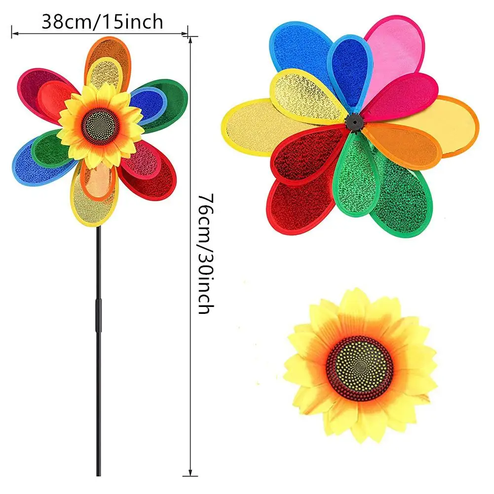 Double-layer Sunflower-shape Windmill Garden Park Outdoor Decoration Layout Pinwheels Colorful Sequin Windmill For Party Garden