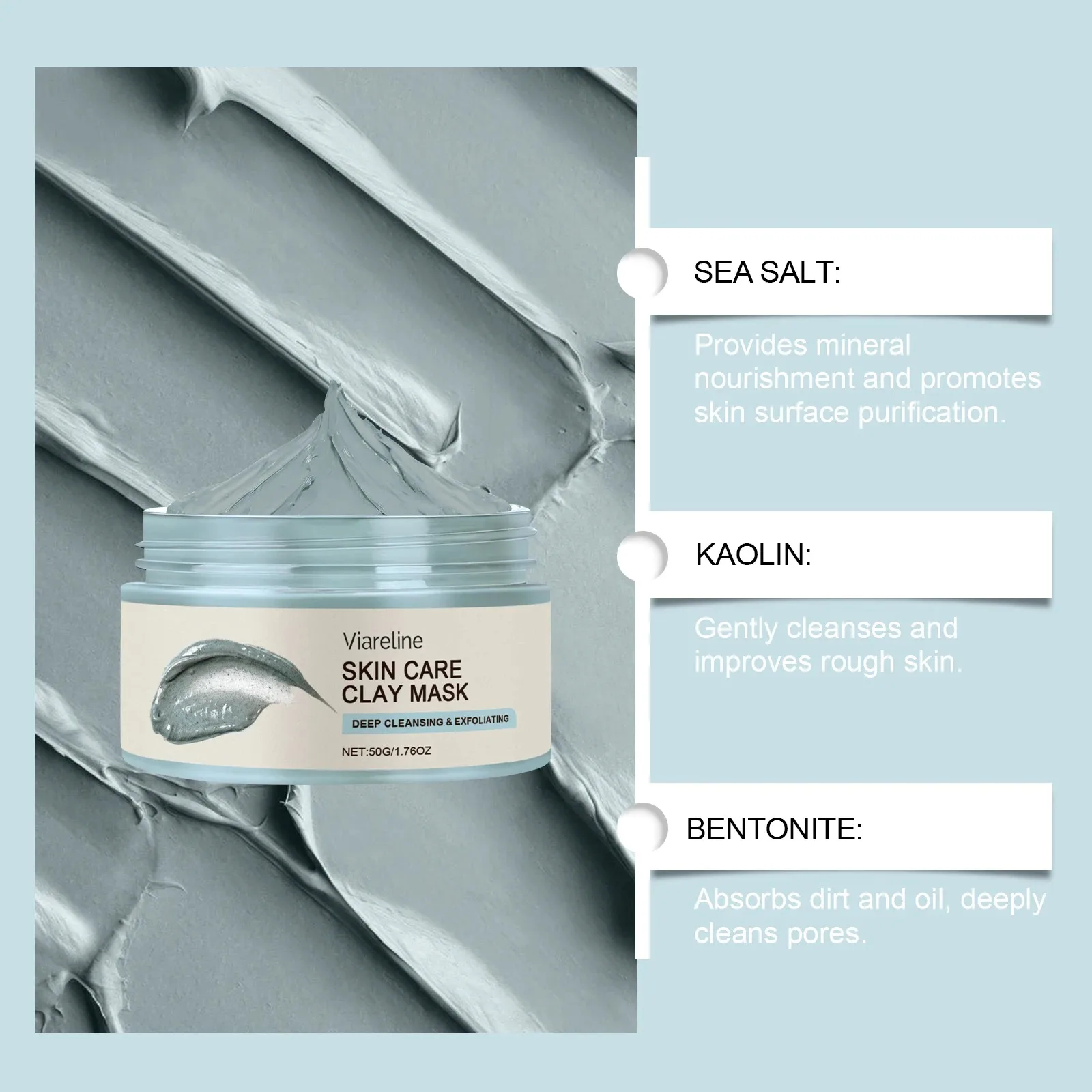 Description Picture 4 of itemMud Face Mask Deep Cleaning Moisturizing Shrinks Pores Acne Treatment Mask Removes Blackheads Control Clay Facial Skin Care
