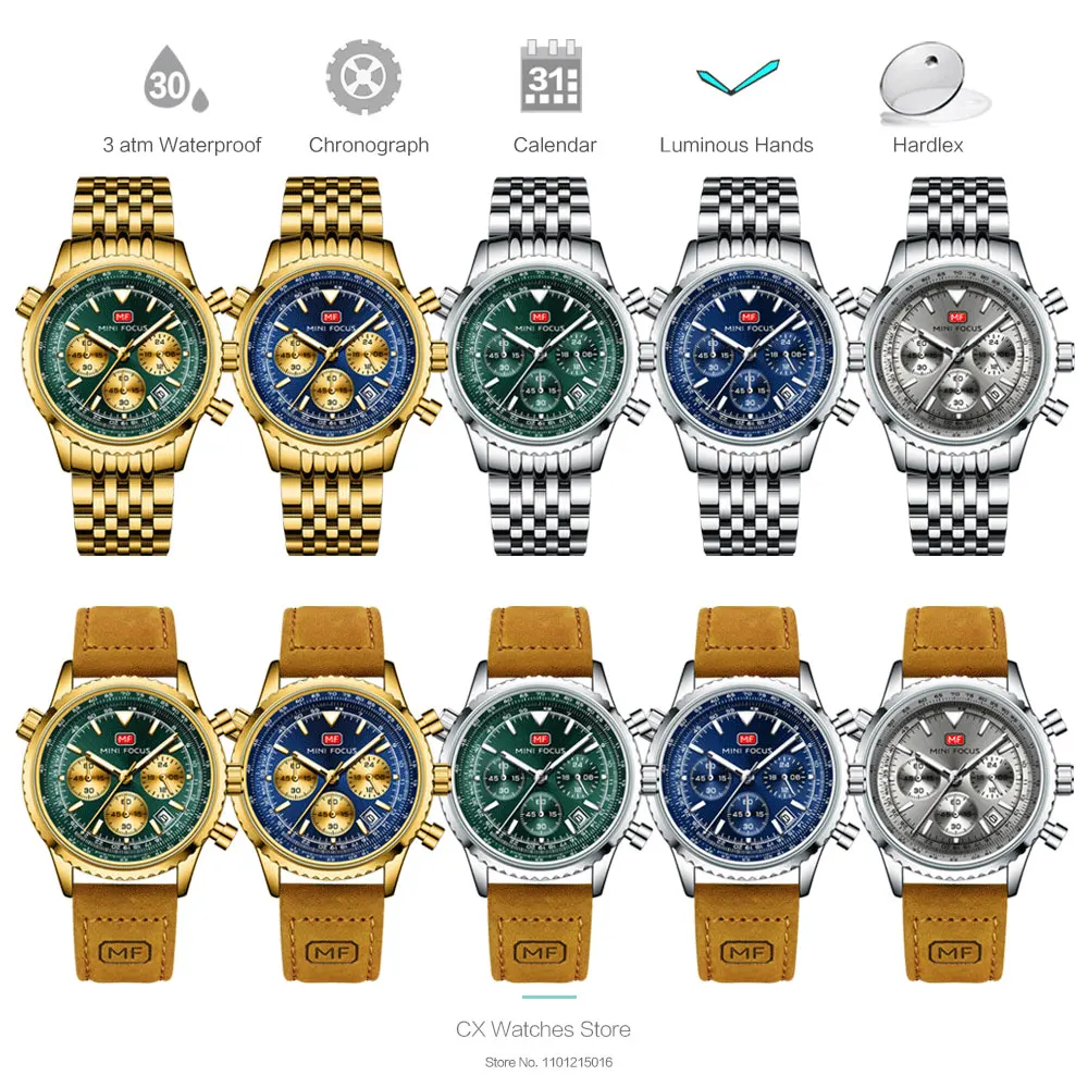 MINI FOCUS Da Uomo Orologio Al Quarzo Creativo All'aperto Sportivo Di Tendenza Luminoso Impermeabile Decorativo Acciaio Inossidabile Pelle Guarda P18018106