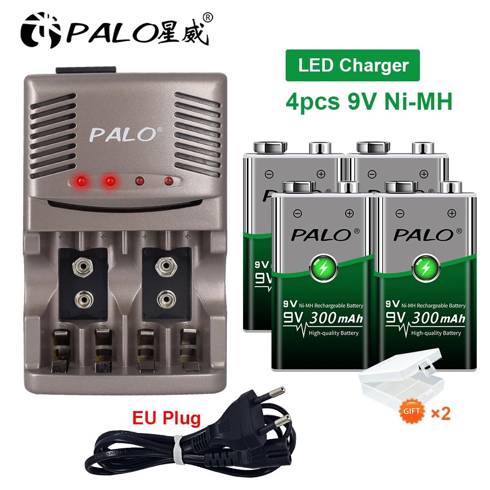 Caricabatterie Palo 9V 6F22 Per Batterie Ricaricabili Aa Aaa Da 1.2V Batteria Ni-Mh 9V 6F22 Batteria Ricaricabile Ni-Mh Nimh 9V 300Mah