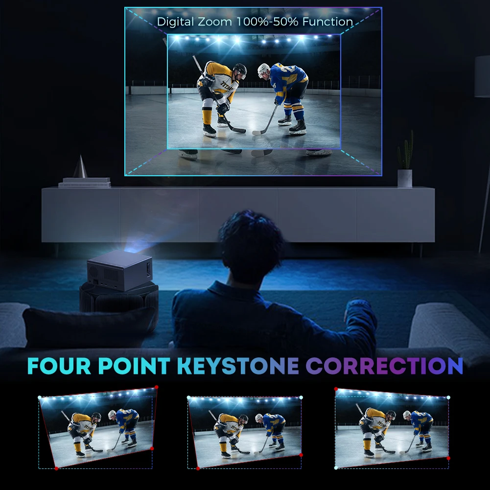 안드로이드 9.0 블루투스 5.0 키스톤 프로젝터, 4K 풀 HD 네이티브 1080P, 12000 루멘, 5G 와이파이, 일광 야외 홈 시어터