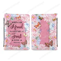 Sac Bible de luxe en cuir PU pour femmes, quand je suis peur, j'ai put mon confiance en vous verset, imprimé Floral rose, housse biblique personnalisée pour femmes 2