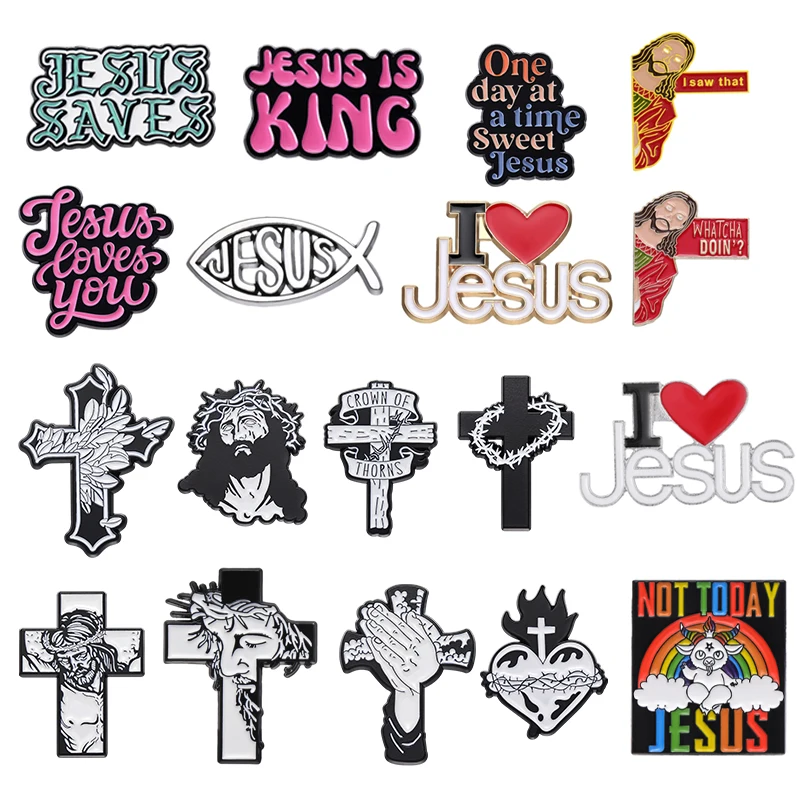 

I Love Jesus Enamel Pins Heart Faith Jesus Fish Brooches Decorative Backpack Clothes Lapel Badges Funny Jewelry Gift for Friends