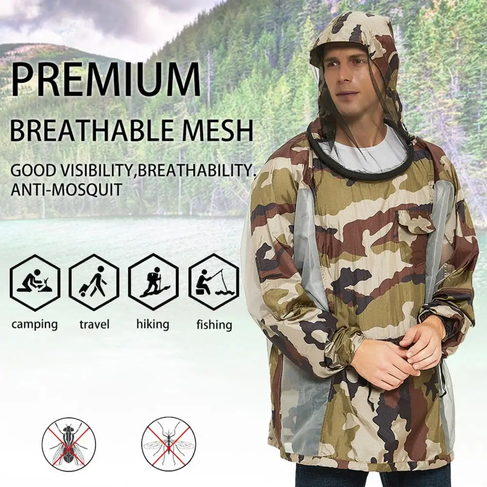 

Mosquito Mesh Jacket with Zippered Hood Ultra Fine Mesh Breathable Lightweight Whole Body Repellent Bug Jacket