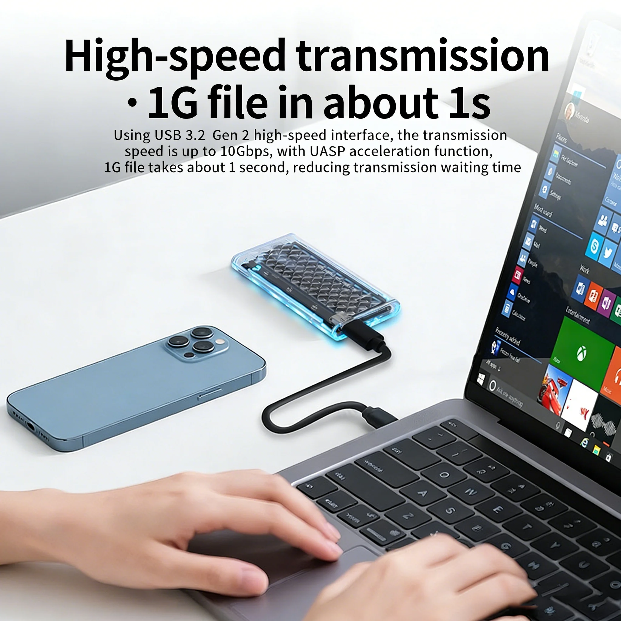 KEBIDU RGB M2 NVMe PCIE SSD 케이스 M.2 NGFF SATA SSD 인클로저 10Gbps M.2 to USB 투명 하드 드라이브 인클로저 (M 키, M&B 키 지원)
