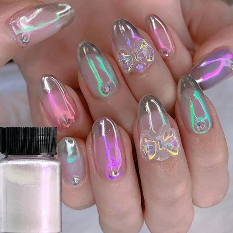 1 Scatola Aurora Glitter Chrome Nail Powder Holographic Nail Glitter Mermaid Pigment Powder Per Unghie Dip Powder Forniture Per Unghie Fai Da Te