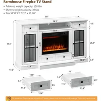 58” Fireplace TV Stand, TV Table for TVs up to 65 Inch, Entertainment Center with 23" Electric Fireplace, Glass Doors 2