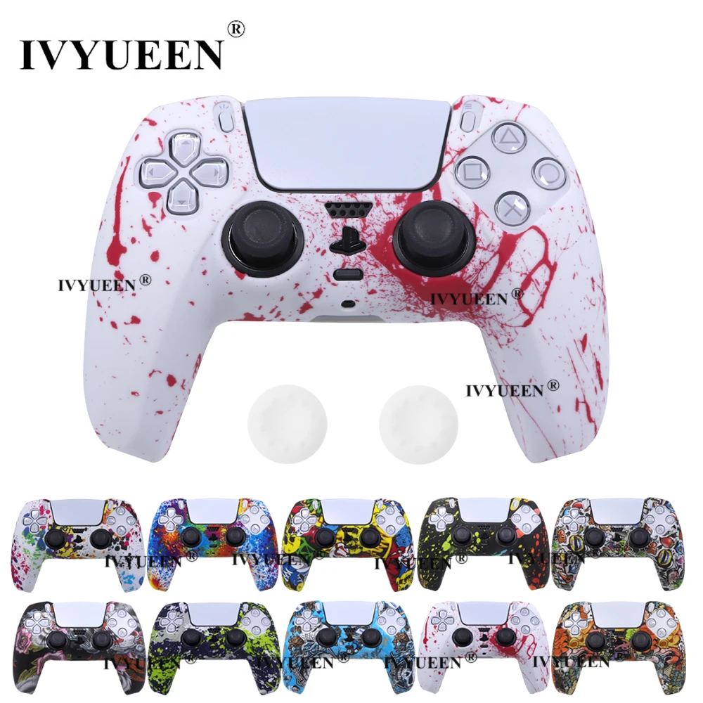 Water Transfer Printing Protective Silicone Case for Sony Playstation 5 PS5 Controller Rubber Cover Joysticks Thumb Grips Caps ps5 controller case