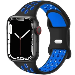 Premium Sport Silicone Strap for Apple Watch - Sleek and Comfortable Design (Black blue 07)