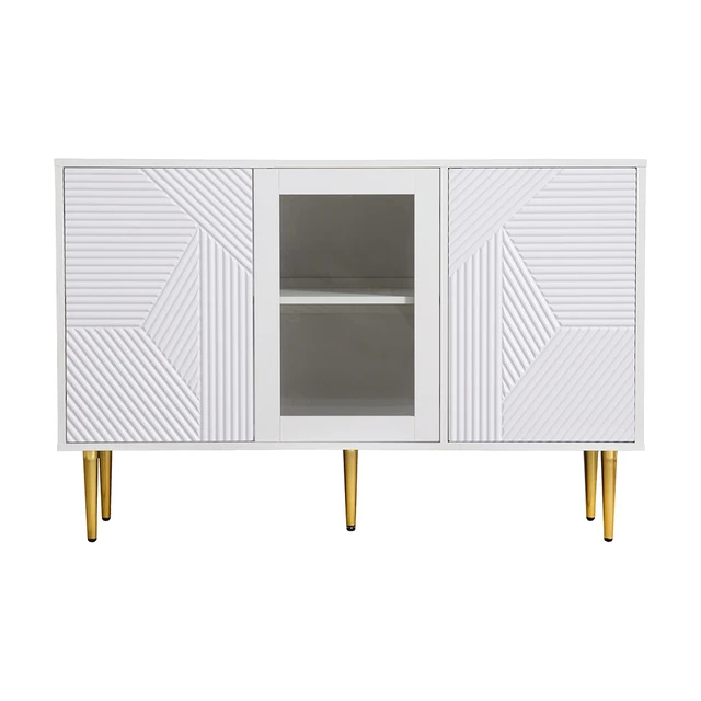 KOMHTOM 3 Doors Metal Feed Glass Doors White Dresser