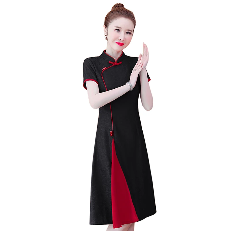 

2022 Summer Lace Elegant Dress Women stand collar Dress Fashion Short Sleeve Knee-Length Dress Female
