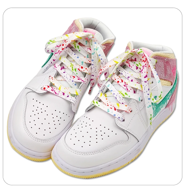 Regenbogen-Schnürsenkel für Turnschuhe, hochwertige Stofftinte, Splatter-Schnürsenkel, modische 0,8 cm flache AF1-Schnürsenkel für Schuhe, 100/120/140/160 cm – Detail 26