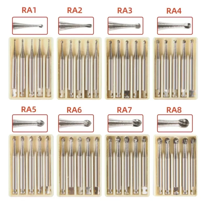 

5pcs/Box Dental Tungsten Steel Carbide Burs Round Head RA Latch For Dental Low Speed Handpiece RA1-8