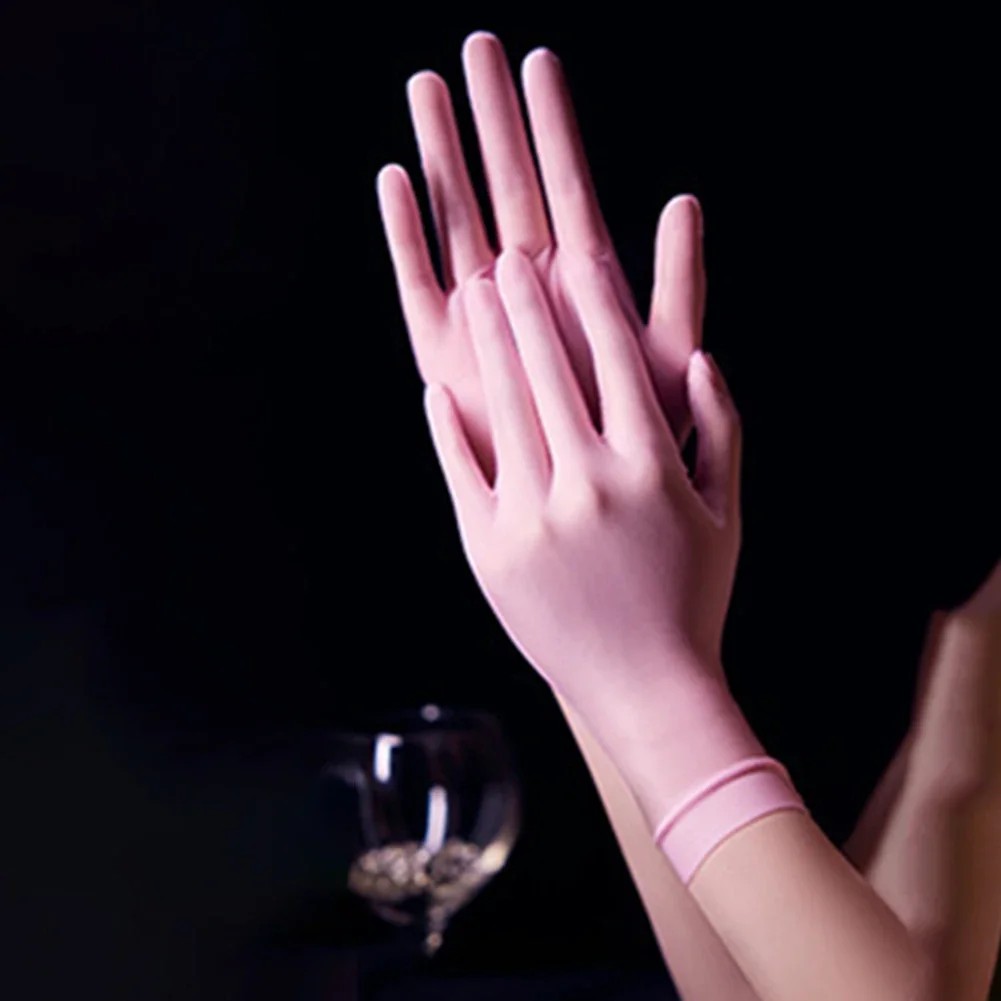 Sexy Men Women Silky Smooth Oil Shiny Short Gloves Transparent Cosplay Ultra Thin Tight Mittens Female Gloves cosplay gloves