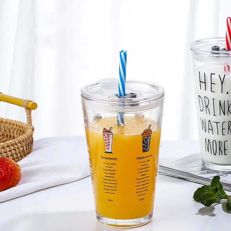 Graffiti Straw Glass Water Cup, Milk Tea Cup, Cute Cartoon, Cola Juice Popular Glass, High Temperature Resistance