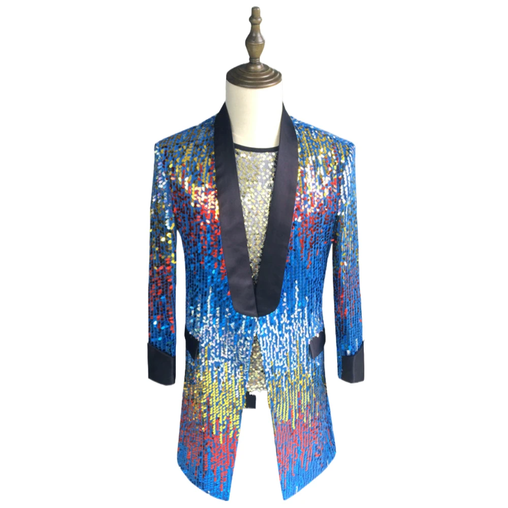 

Magician Sparkle Performance Costume Men s Stage Show Formal Coat Nightclub Bar Host Singer Suit
