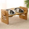 Elevated Dog Bowls with Stand Raised Dog Bowls 4 Heights Adjustable Dog Bowls Bamboo Dog Feeding Station 2 Stainless Steel Bowls 1