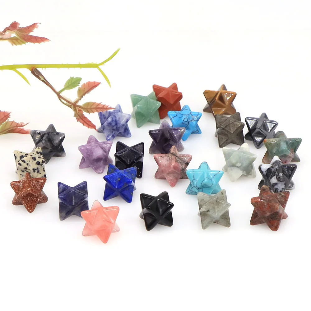 13mm Merkaba Star Natural Chakra Quartz Stone Crystal Wiccan Reiki Healing Energy Gem Protection For DIY Jewelry Decor Wholesale