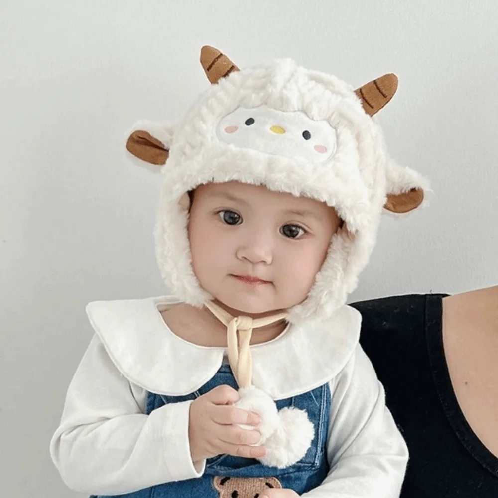 Kawaii Toddler's Sheep Hat Soft Thickened Baby Warm Caps Windproof Breathable Cute Sheep Hat Cold Weather Wear