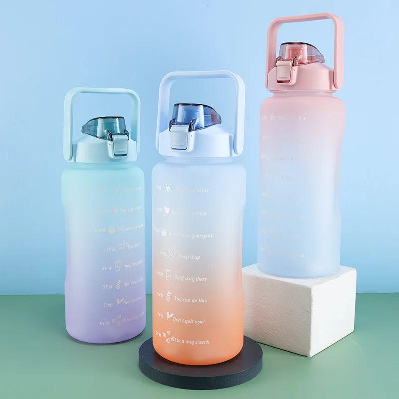2L Large-capacity Water Bottle With Bounce Lid Timeline Reminder Leak-proof Frosted Cup For Outdoor Sports And Fitness