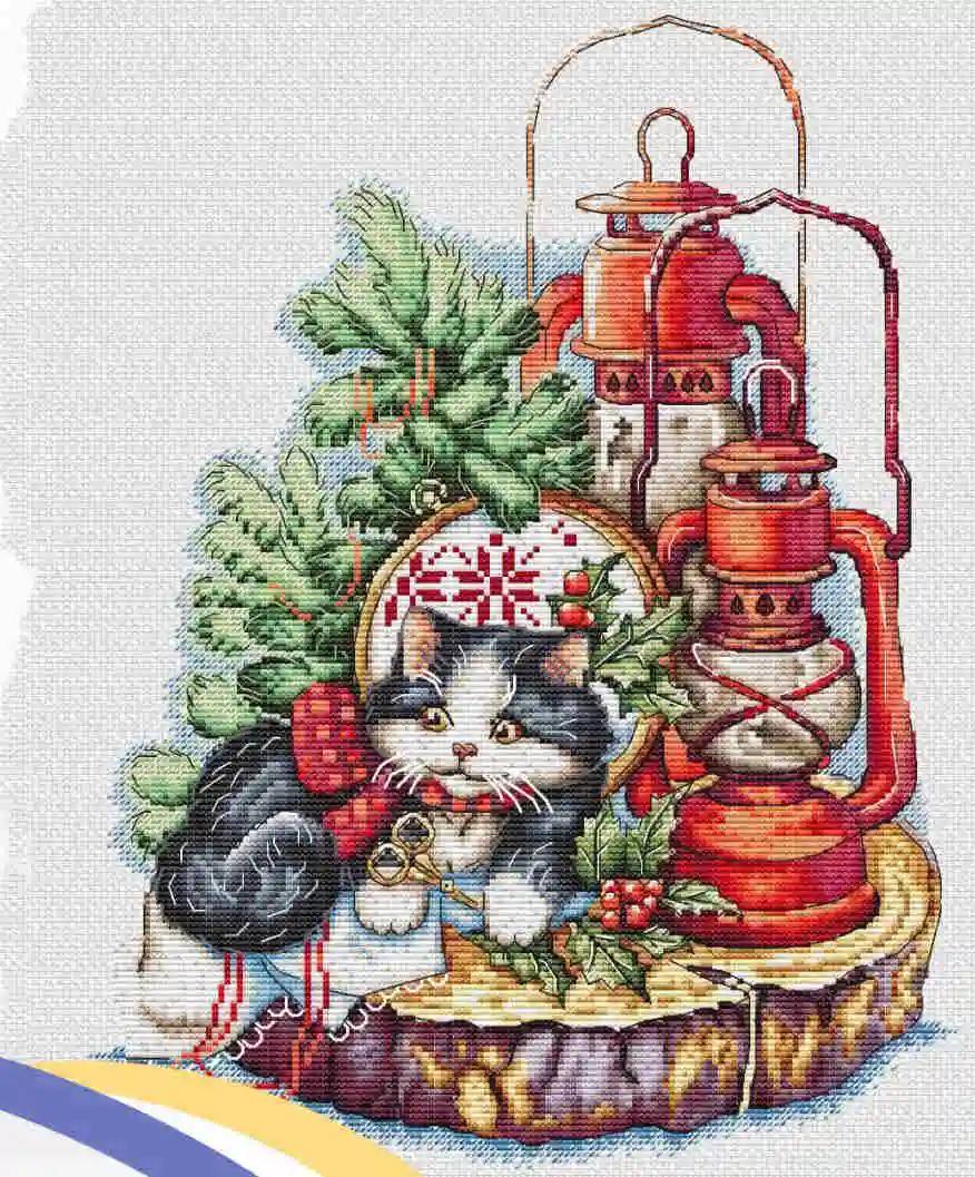 

Набор для вышивки крестиком с изображением кошки и фонаря, картина для вышивки крестиком, украшения для домашнего творчества, 36-44