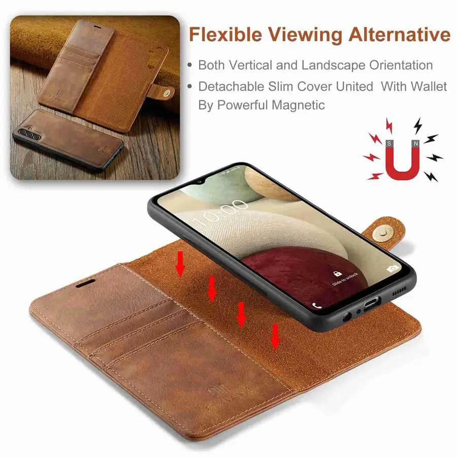 Detachable Magnetic Leather Wallet Case with Removable Flip Cover