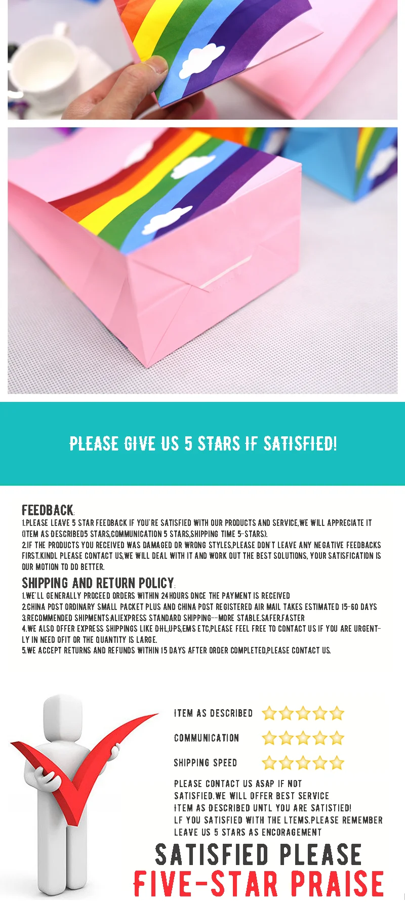 50/10 stücke Regenbogen Papier Geschenk Taschen DIY Süßigkeiten Cookie Verpackung Taschen Hochzeit Party Geburtstag Dekoration Taschen Vertikale Kraft Papier taschen – Detail 4