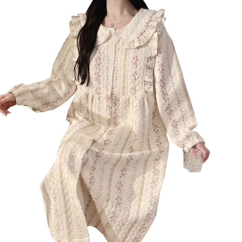 Maternity Dresses Thick Cotton Air Conditioning Spring Autumn Postpartum Nursing Dress Doll Neck Maternity Clothes Outerwear