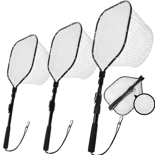 Rubber Mesh Fly Fishing Net Bass Trout Landing Net Folding Fishing Hand Nets for Fresh Water Safe Fish Catching or Releasing Rubber Mesh Fly Fishing Net Bass Trout Landing Net Folding Fishing Hand Nets for Fresh Water Safe Fish Catching or Releasing