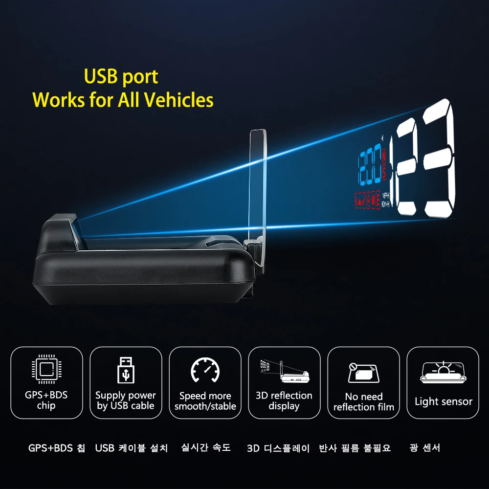 C500 OBD 헤드업 디스플레이 T900 GPS HUD 자동차 앞유리 프로젝터 RPM 속도 수온 전압 자동차 전자 액세서리