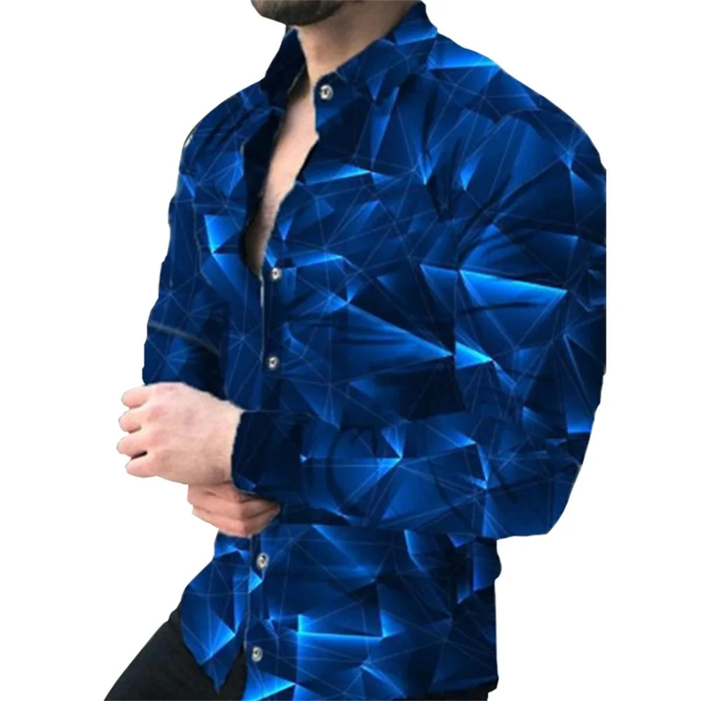 thumbnail image 1 of Camisas de primavera con estampado 3D de cuadros y flores para hombre, camisa de manga larga con solapa y botón, camisas Y2k, ropa informal ajustada a la moda, 1 of 5