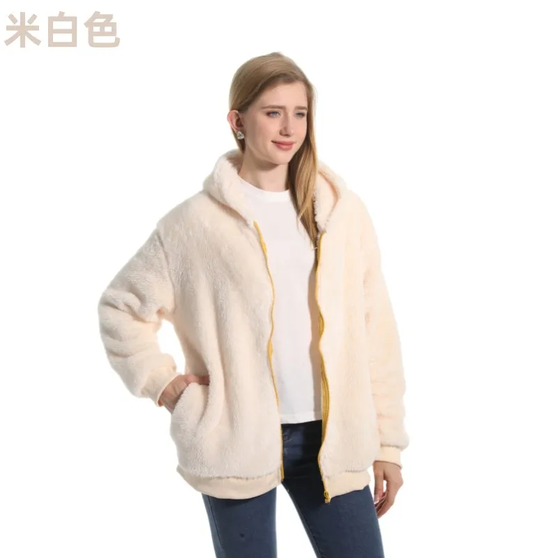 Winter Hoodie Unisex Polyester Fleece Warm Coat Top Thicken Velvet Sherpa Clothing Solid Funny Print Teddy Coat