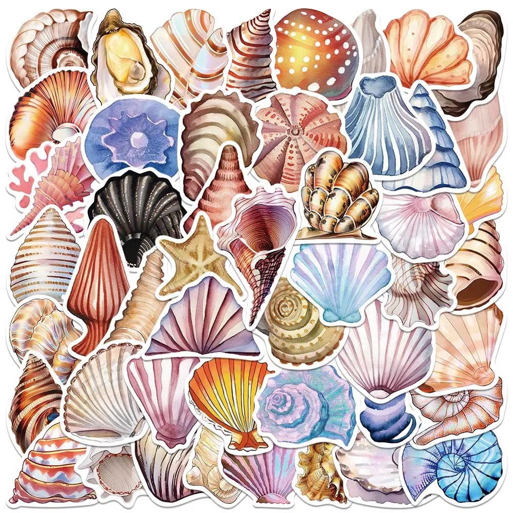 50pcs Cute Cartoon Colorful Shell Stickers For Laptop Water Bottle Luggage Notebook Waterproof Graffiti Vinyl Decals