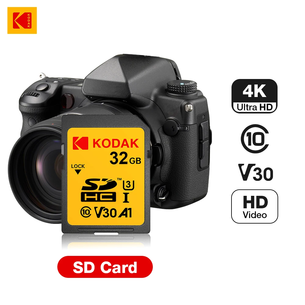 thumbnail image 1 of Tarjeta de memoria SD de alta velocidad original KODAK de 256 G, 128 G, 64 G y 32 G, SDXC V30 para cámara 4K HD, DV y SLR para automóvil, 1 of 5