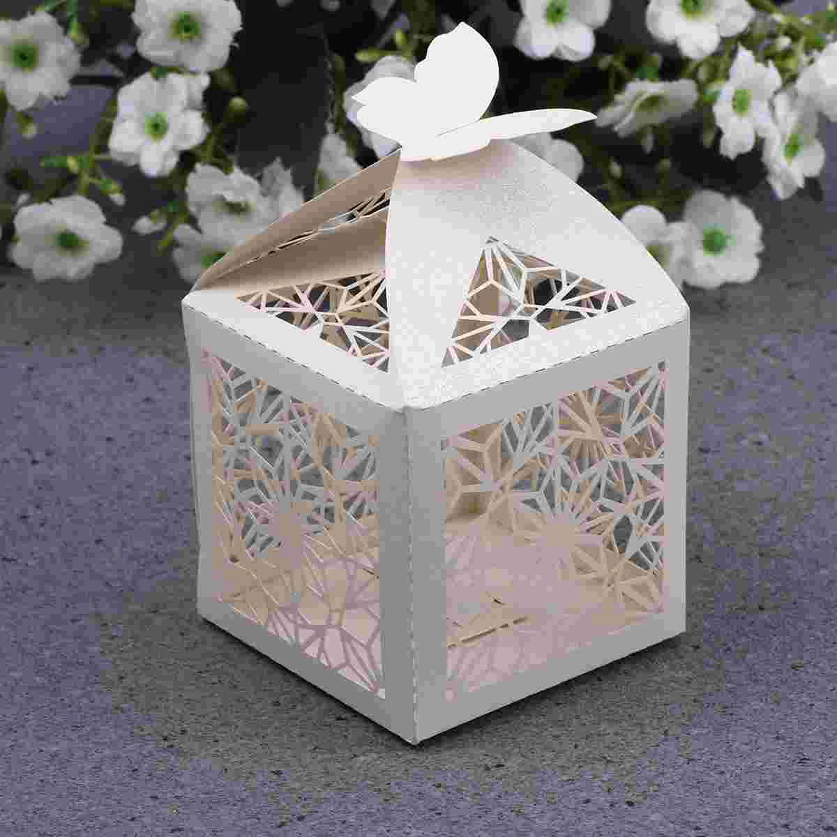 

50Pcs Wedding Favor Boxes Wedding Gift Boxes Party Favor Boxes Wedding Hollow Out Box ( Beige )