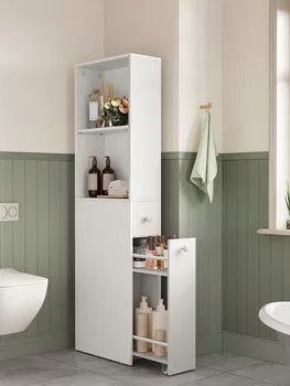 Mobile da bagno alto VASAGLE: sottile con cassetti, ripiano regolabile. Stile bianco classico moderno. 1