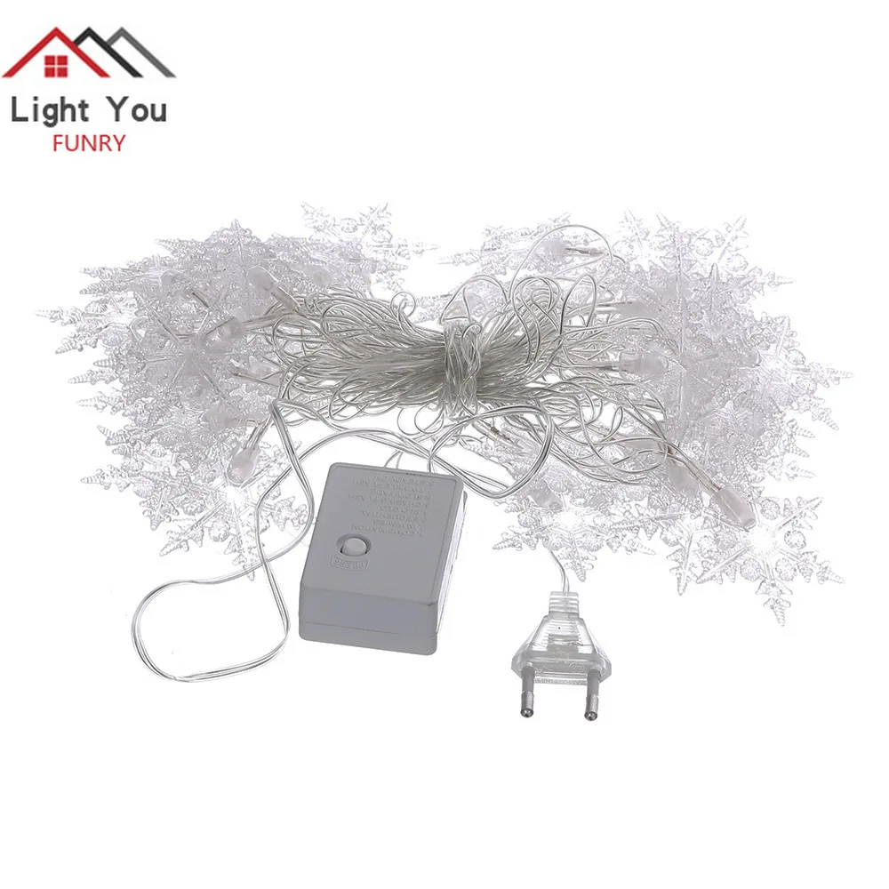 

40 LED 220V Christmas Snow Light String Outdoor 8 Function Snowflake Christmas Light String