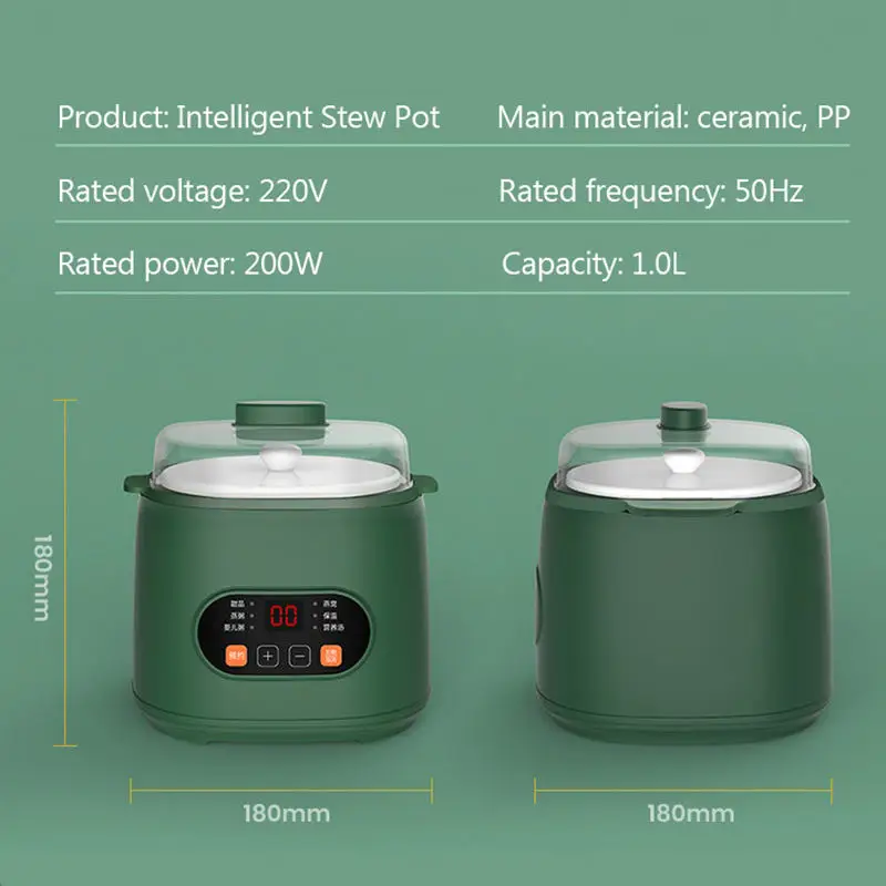 1L Automatic Stew Pot Spill proof Healthy Stew Cup Keep warm Multifunctional Food Steamer Ceramic Liner Soup Porridge Braised EU 4