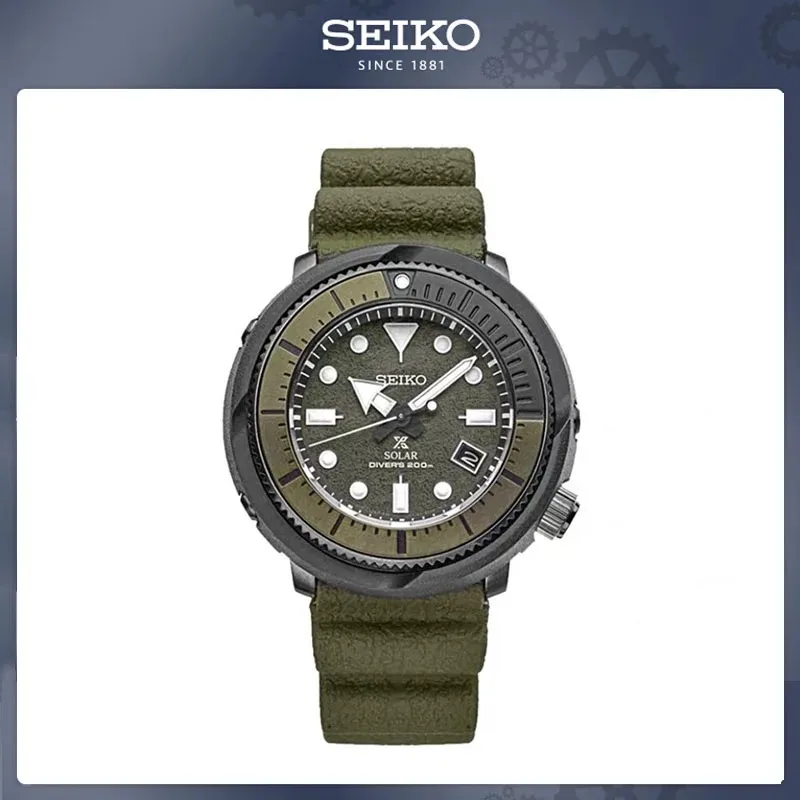 Orologio Da Uomo Originale Seiko Sne537 Prospex Street Sports Solar Diver 200M Quadrante Verde Con Cinturino In Silicone Fashion Casual Watch